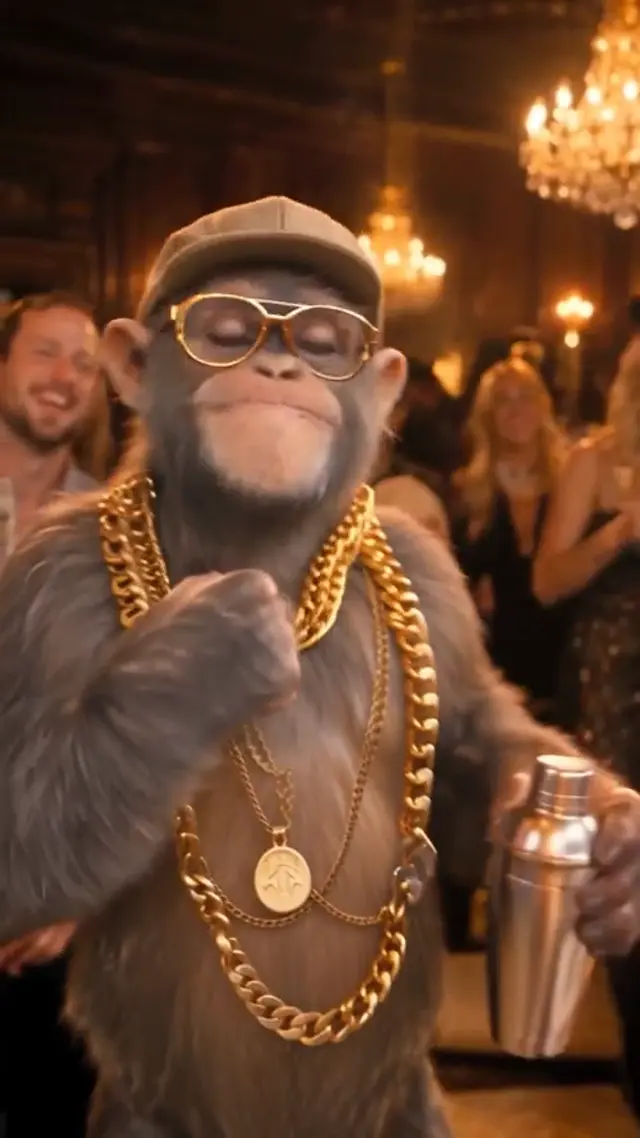 Monkey performer gesturing along with the music